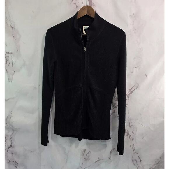 Title Nine Sweater Womens Small Black Merino Wool Mock Neck Full Zip Pockets - Picture 1 of 12